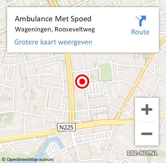 Locatie op kaart van de 112 melding: Ambulance Met Spoed Naar Wageningen, Rooseveltweg op 11 mei 2022 17:14