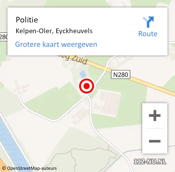 Locatie op kaart van de 112 melding: Politie Kelpen-Oler, Eyckheuvels op 11 mei 2022 17:34