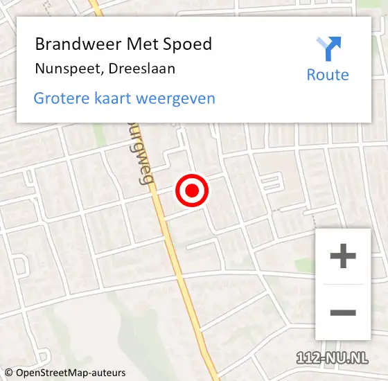 Locatie op kaart van de 112 melding: Brandweer Met Spoed Naar Nunspeet, Dreeslaan op 11 mei 2022 18:07