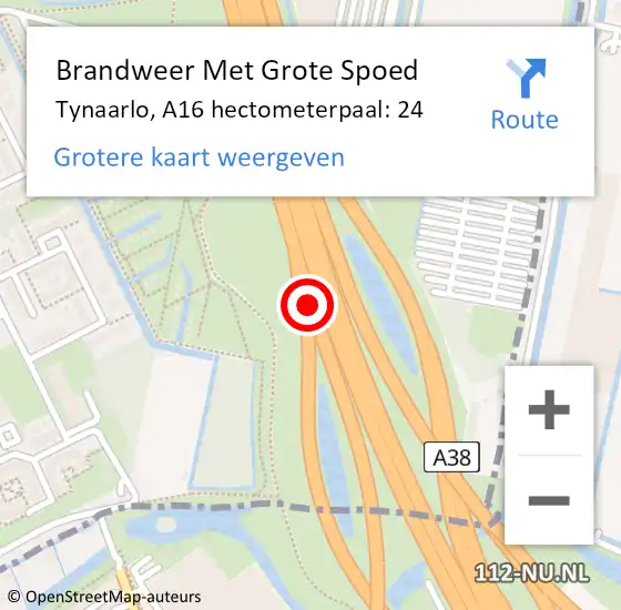 Locatie op kaart van de 112 melding: Brandweer Met Grote Spoed Naar Tynaarlo, A16 hectometerpaal: 24 op 11 mei 2022 18:14