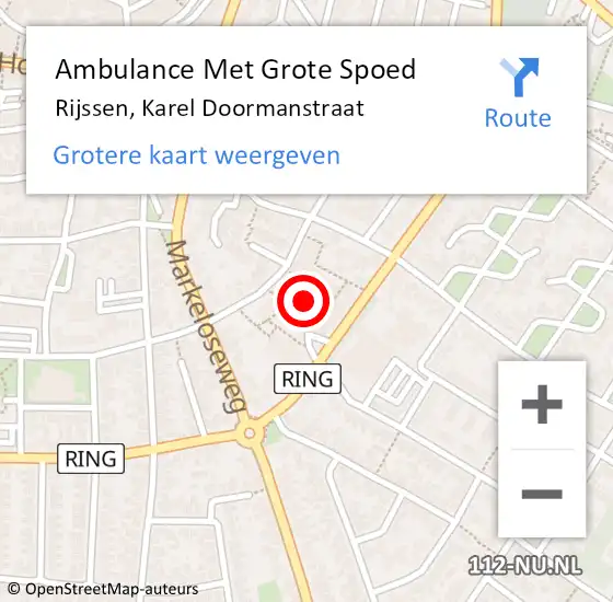 Locatie op kaart van de 112 melding: Ambulance Met Grote Spoed Naar Rijssen, Karel Doormanstraat op 11 mei 2022 19:46