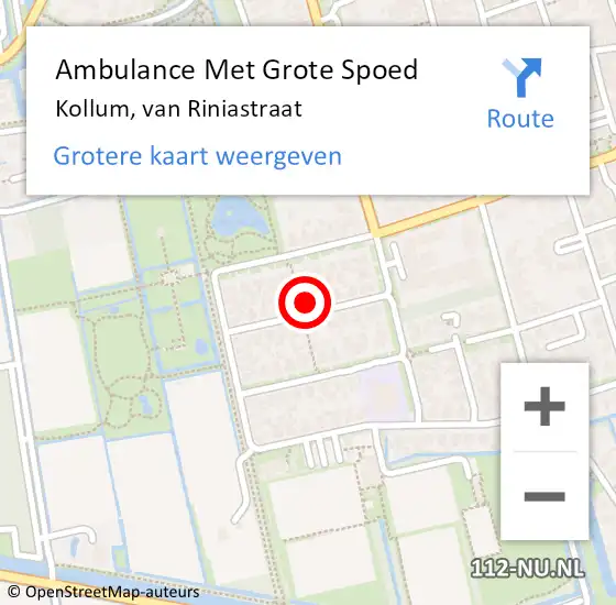 Locatie op kaart van de 112 melding: Ambulance Met Grote Spoed Naar Kollum, van Riniastraat op 11 mei 2022 19:58