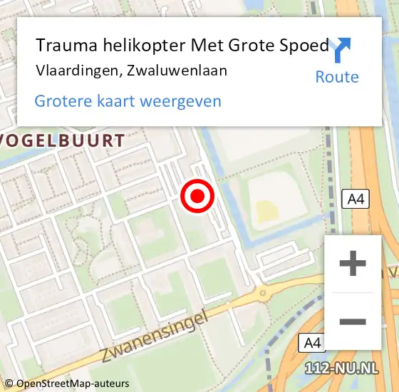 Locatie op kaart van de 112 melding: Trauma helikopter Met Grote Spoed Naar Vlaardingen, Zwaluwenlaan op 11 mei 2022 20:04