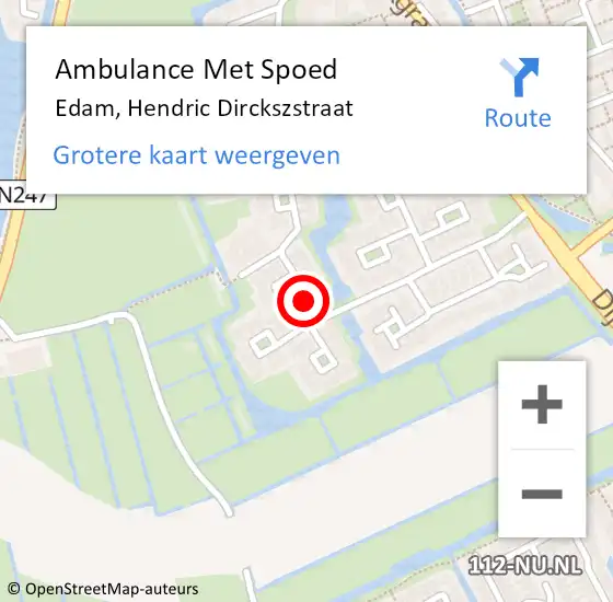Locatie op kaart van de 112 melding: Ambulance Met Spoed Naar Edam, Hendric Dirckszstraat op 11 mei 2022 20:27