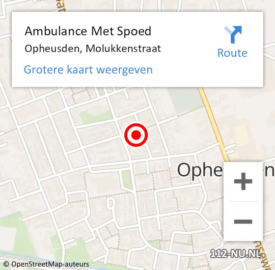 Locatie op kaart van de 112 melding: Ambulance Met Spoed Naar Opheusden, Molukkenstraat op 11 mei 2022 20:28