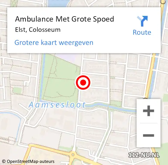 Locatie op kaart van de 112 melding: Ambulance Met Grote Spoed Naar Elst, Colosseum op 11 mei 2022 20:30