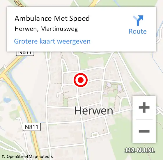 Locatie op kaart van de 112 melding: Ambulance Met Spoed Naar Herwen, Martinusweg op 11 mei 2022 20:35