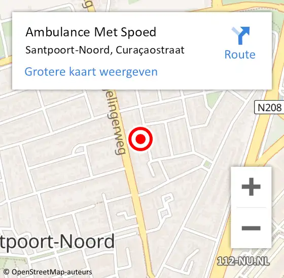 Locatie op kaart van de 112 melding: Ambulance Met Spoed Naar Santpoort-Noord, Curaçaostraat op 11 mei 2022 21:06