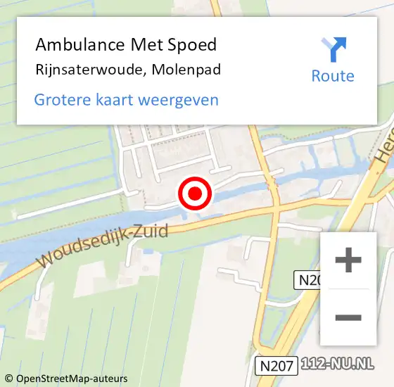 Locatie op kaart van de 112 melding: Ambulance Met Spoed Naar Rijnsaterwoude, Molenpad op 11 mei 2022 21:06