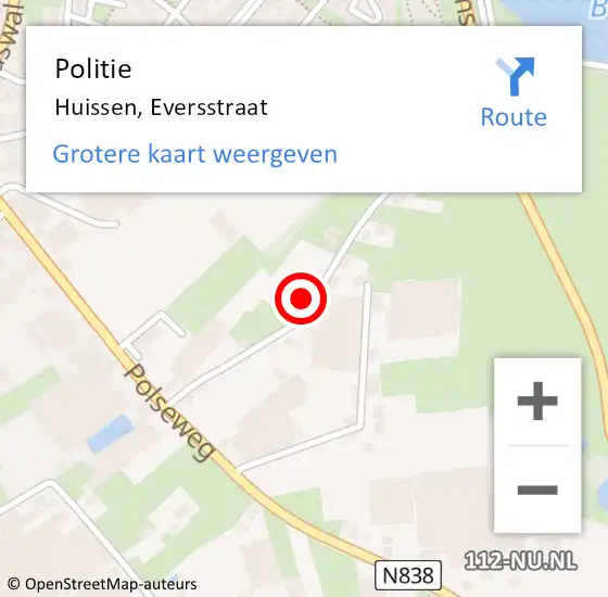 Locatie op kaart van de 112 melding: Politie Huissen, Eversstraat op 11 mei 2022 22:17