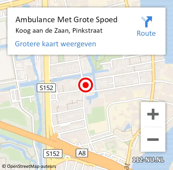 Locatie op kaart van de 112 melding: Ambulance Met Grote Spoed Naar Koog aan de Zaan, Pinkstraat op 11 mei 2022 22:47