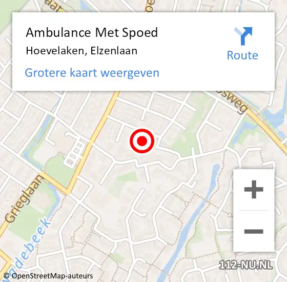 Locatie op kaart van de 112 melding: Ambulance Met Spoed Naar Hoevelaken, Elzenlaan op 11 mei 2022 23:01