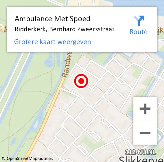 Locatie op kaart van de 112 melding: Ambulance Met Spoed Naar Ridderkerk, Bernhard Zweersstraat op 11 mei 2022 23:21