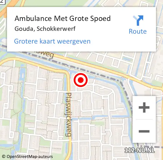 Locatie op kaart van de 112 melding: Ambulance Met Grote Spoed Naar Gouda, Schokkerwerf op 17 juli 2014 07:00