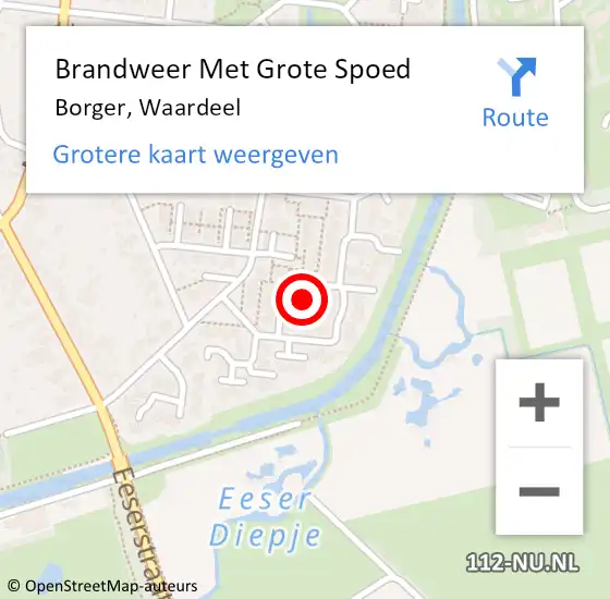 Locatie op kaart van de 112 melding: Brandweer Met Grote Spoed Naar Borger, Waardeel op 12 mei 2022 00:32