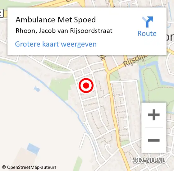 Locatie op kaart van de 112 melding: Ambulance Met Spoed Naar Rhoon, Jacob van Rijsoordstraat op 12 mei 2022 00:48