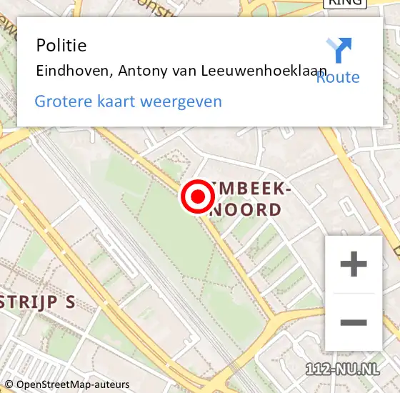 Locatie op kaart van de 112 melding: Politie Eindhoven, Antony van Leeuwenhoeklaan op 12 mei 2022 01:05