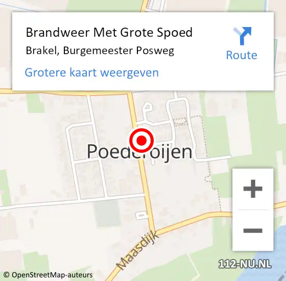 Locatie op kaart van de 112 melding: Brandweer Met Grote Spoed Naar Brakel, Burgemeester Posweg op 12 mei 2022 01:17