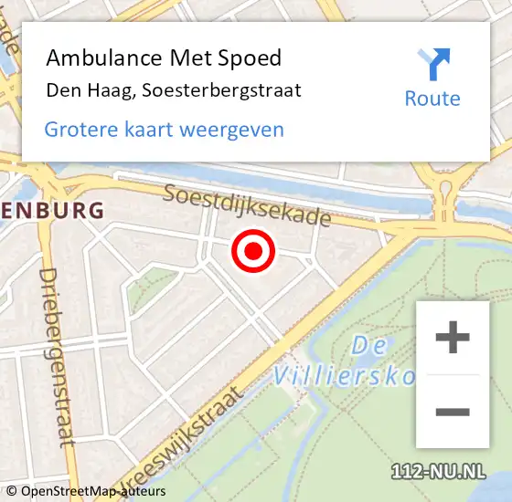 Locatie op kaart van de 112 melding: Ambulance Met Spoed Naar Den Haag, Soesterbergstraat op 12 mei 2022 02:18