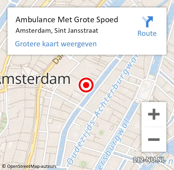 Locatie op kaart van de 112 melding: Ambulance Met Grote Spoed Naar Amsterdam, Sint Jansstraat op 12 mei 2022 02:37