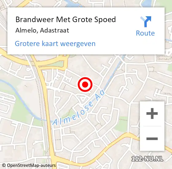 Locatie op kaart van de 112 melding: Brandweer Met Grote Spoed Naar Almelo, Adastraat op 12 mei 2022 03:45