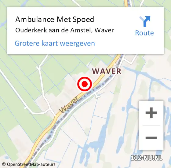 Locatie op kaart van de 112 melding: Ambulance Met Spoed Naar Ouderkerk aan de Amstel, Waver op 12 mei 2022 04:23