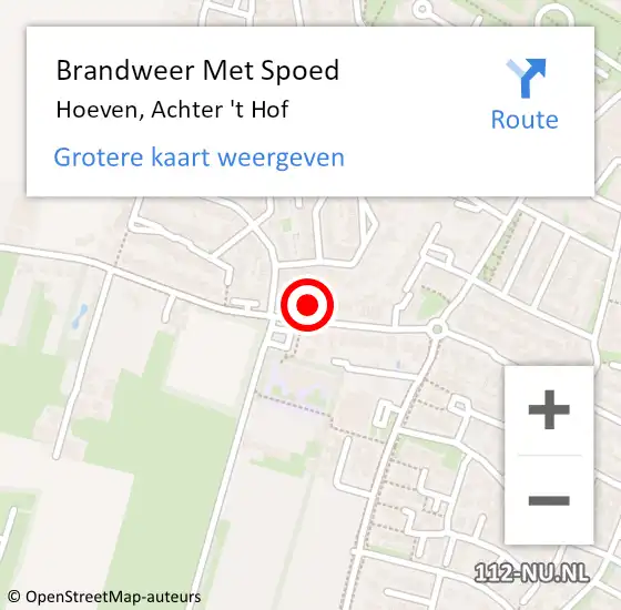 Locatie op kaart van de 112 melding: Brandweer Met Spoed Naar Hoeven, Achter 't Hof op 12 mei 2022 04:34