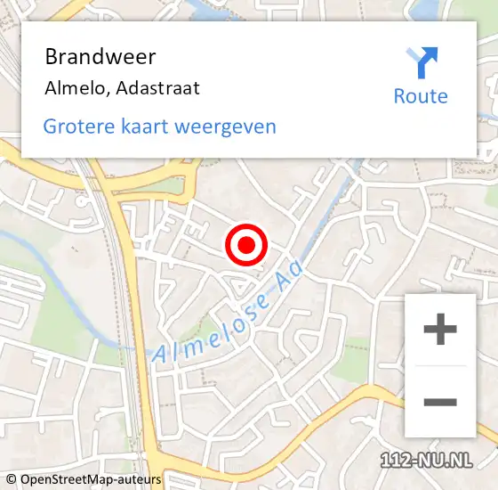 Locatie op kaart van de 112 melding: Brandweer Almelo, Adastraat op 12 mei 2022 05:57
