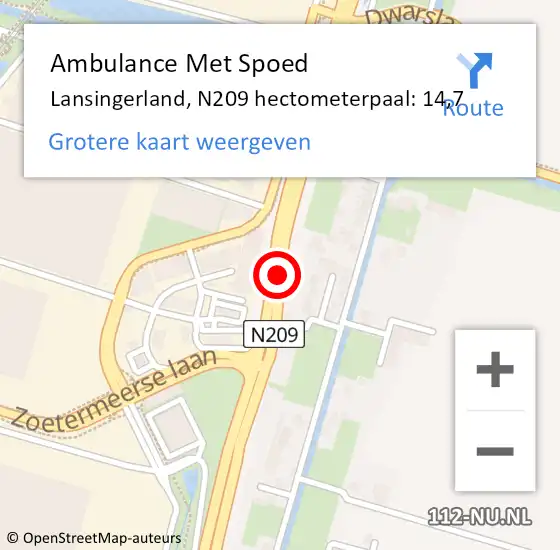 Locatie op kaart van de 112 melding: Ambulance Met Spoed Naar Lansingerland, N209 hectometerpaal: 14,7 op 12 mei 2022 06:12