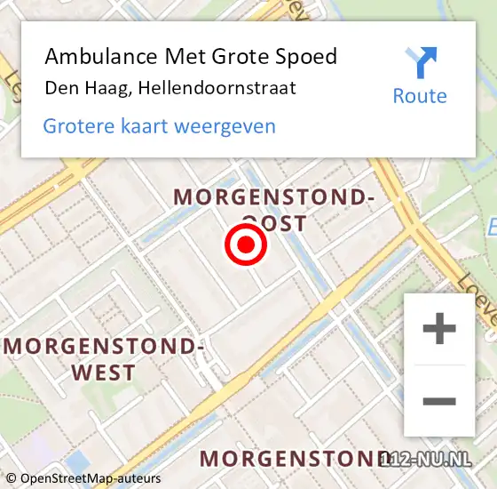 Locatie op kaart van de 112 melding: Ambulance Met Grote Spoed Naar Den Haag, Hellendoornstraat op 12 mei 2022 06:39