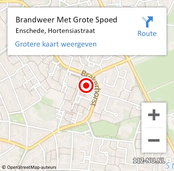 Locatie op kaart van de 112 melding: Brandweer Met Grote Spoed Naar Enschede, Hortensiastraat op 12 mei 2022 06:50