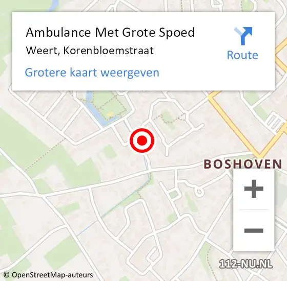 Locatie op kaart van de 112 melding: Ambulance Met Grote Spoed Naar Weert, Korenbloemstraat op 12 mei 2022 06:53