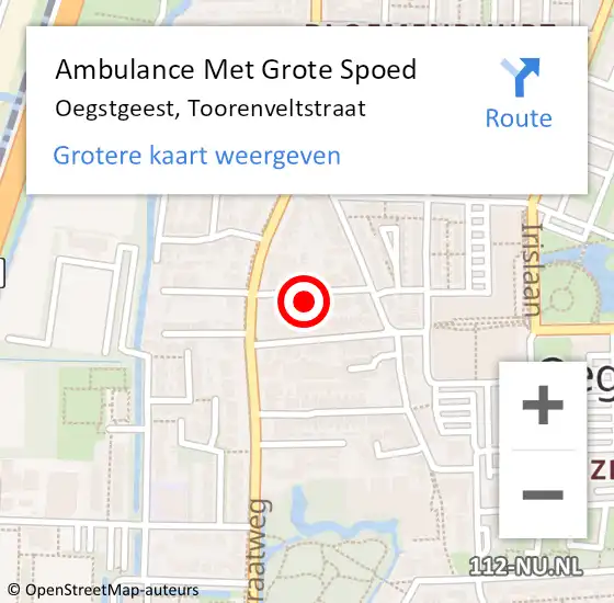 Locatie op kaart van de 112 melding: Ambulance Met Grote Spoed Naar Oegstgeest, Toorenveltstraat op 12 mei 2022 07:00