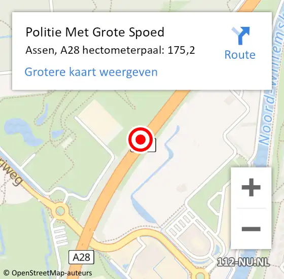 Locatie op kaart van de 112 melding: Politie Met Grote Spoed Naar Assen, A28 hectometerpaal: 175,2 op 12 mei 2022 07:02