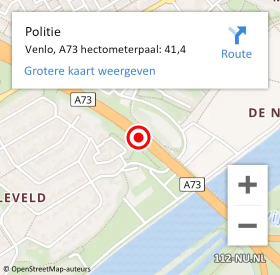 Locatie op kaart van de 112 melding: Politie Venlo, A73 hectometerpaal: 41,4 op 12 mei 2022 07:19