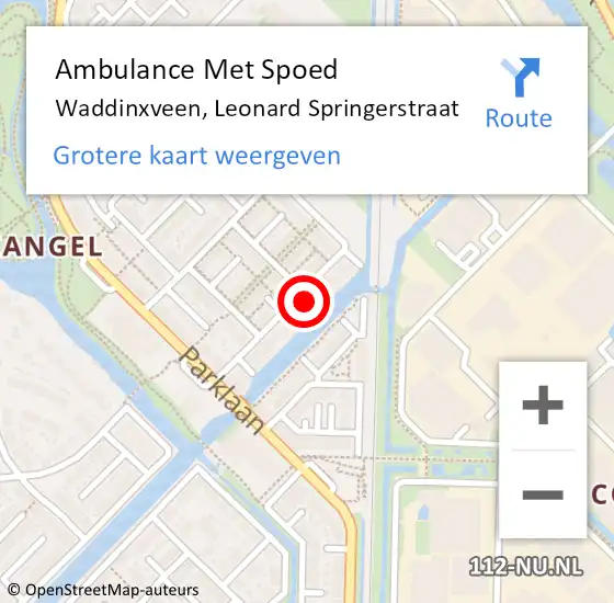 Locatie op kaart van de 112 melding: Ambulance Met Spoed Naar Waddinxveen, Leonard Springerstraat op 12 mei 2022 07:39