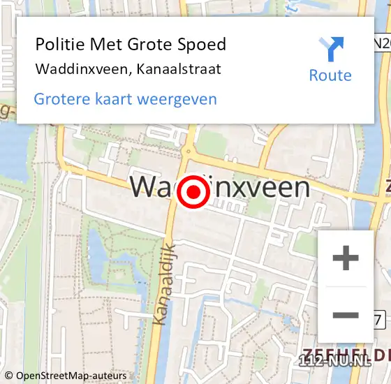 Locatie op kaart van de 112 melding: Politie Met Grote Spoed Naar Waddinxveen, Kanaalstraat op 12 mei 2022 07:48