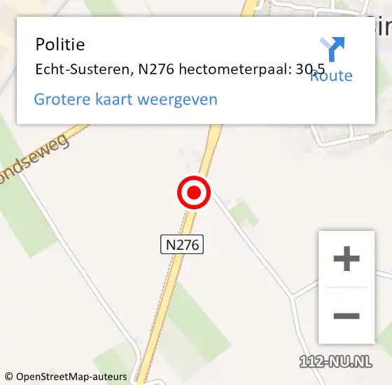 Locatie op kaart van de 112 melding: Politie Echt-Susteren, N276 hectometerpaal: 30,5 op 12 mei 2022 07:50