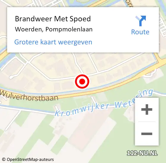 Locatie op kaart van de 112 melding: Brandweer Met Spoed Naar Woerden, Pompmolenlaan op 12 mei 2022 07:51