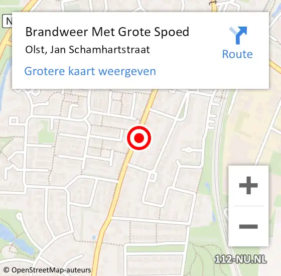 Locatie op kaart van de 112 melding: Brandweer Met Grote Spoed Naar Olst, Jan Schamhartstraat op 12 mei 2022 07:51