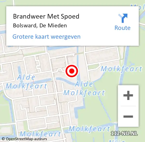 Locatie op kaart van de 112 melding: Brandweer Met Spoed Naar Bolsward, De Mieden op 12 mei 2022 08:16