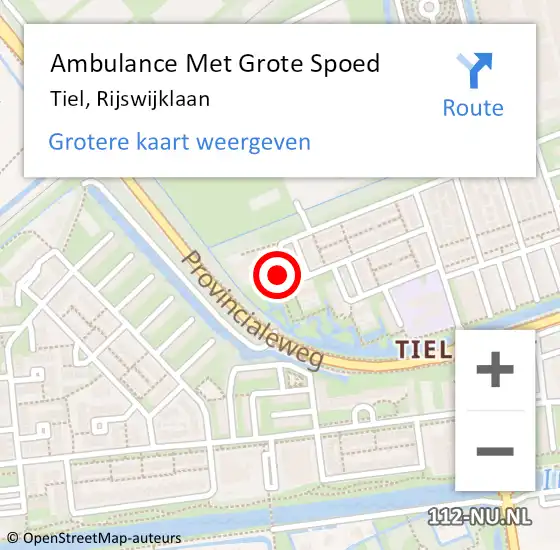 Locatie op kaart van de 112 melding: Ambulance Met Grote Spoed Naar Tiel, Rijswijklaan op 12 mei 2022 08:28