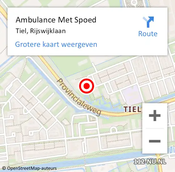 Locatie op kaart van de 112 melding: Ambulance Met Spoed Naar Tiel, Rijswijklaan op 12 mei 2022 08:31