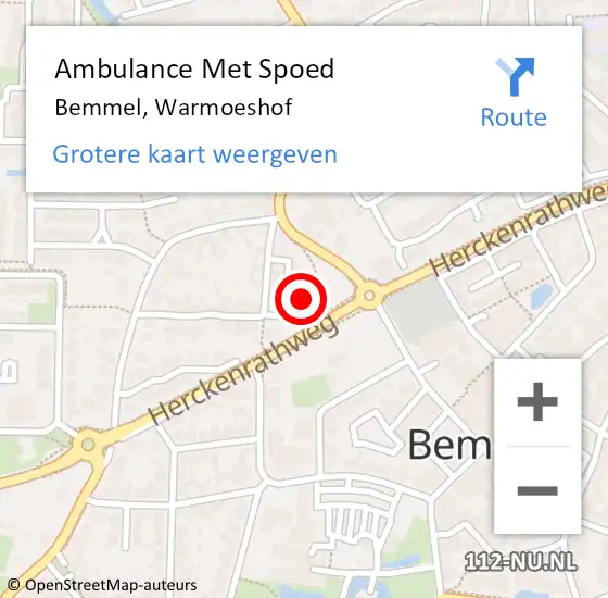 Locatie op kaart van de 112 melding: Ambulance Met Spoed Naar Bemmel, Warmoeshof op 12 mei 2022 09:02