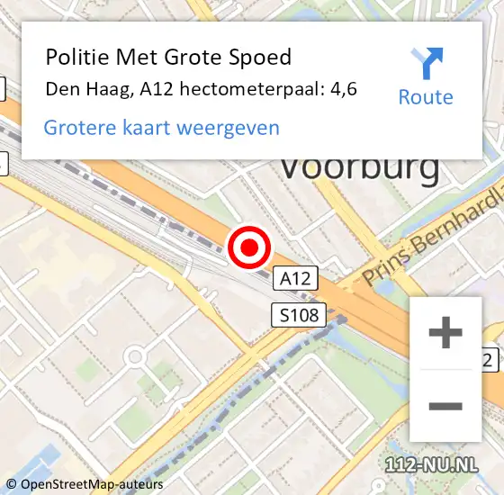 Locatie op kaart van de 112 melding: Politie Met Grote Spoed Naar Den Haag, A12 hectometerpaal: 4,6 op 12 mei 2022 09:03