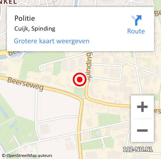 Locatie op kaart van de 112 melding: Politie Cuijk, Spinding op 12 mei 2022 09:15