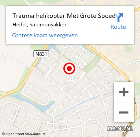 Locatie op kaart van de 112 melding: Trauma helikopter Met Grote Spoed Naar Hedel, Salomonsakker op 12 mei 2022 10:05