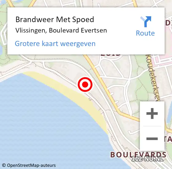Locatie op kaart van de 112 melding: Brandweer Met Spoed Naar Vlissingen, Boulevard Evertsen op 12 mei 2022 10:11