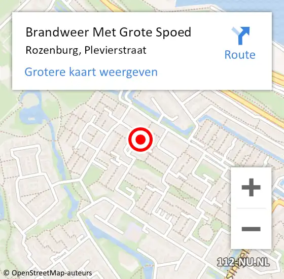 Locatie op kaart van de 112 melding: Brandweer Met Grote Spoed Naar Rozenburg, Plevierstraat op 12 mei 2022 10:25