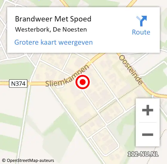 Locatie op kaart van de 112 melding: Brandweer Met Spoed Naar Westerbork, De Noesten op 12 mei 2022 10:29